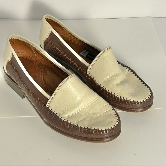 Vintage Other - Vtg Maggio & Rossetto Mens Size 6.5 Loafers Brown Ivory Whipped Stitching Detail